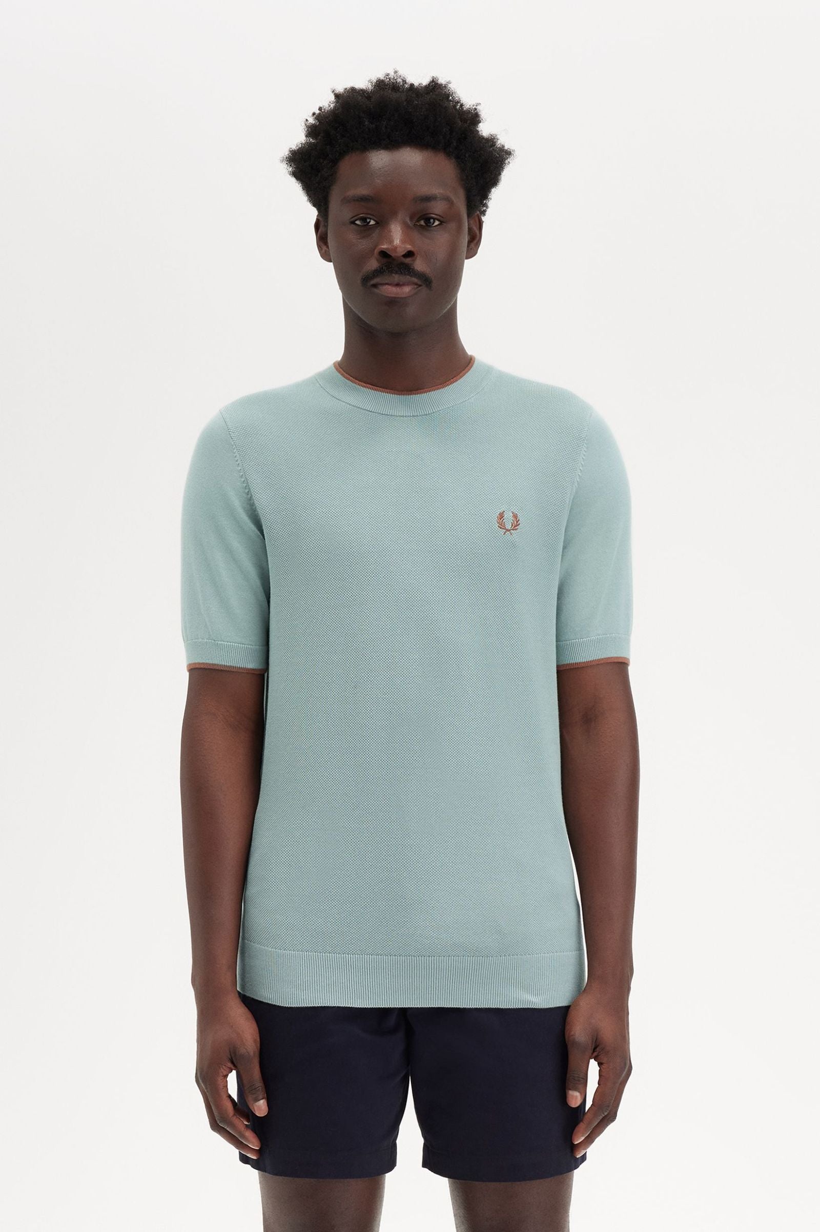 Texture Front Knitted Tee, Silver Blue