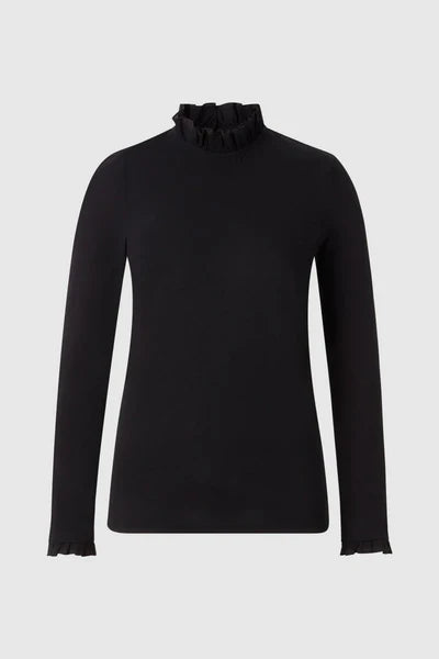 ORGANIC SLUB FRILL BLOUSE, BLACK