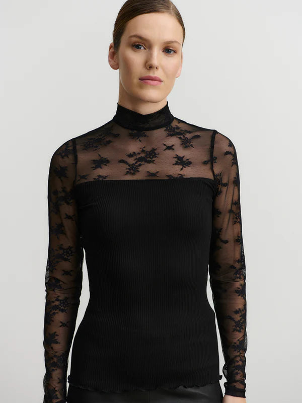 BALTA MODAL LS T-NECK FULL LACE, BLACK