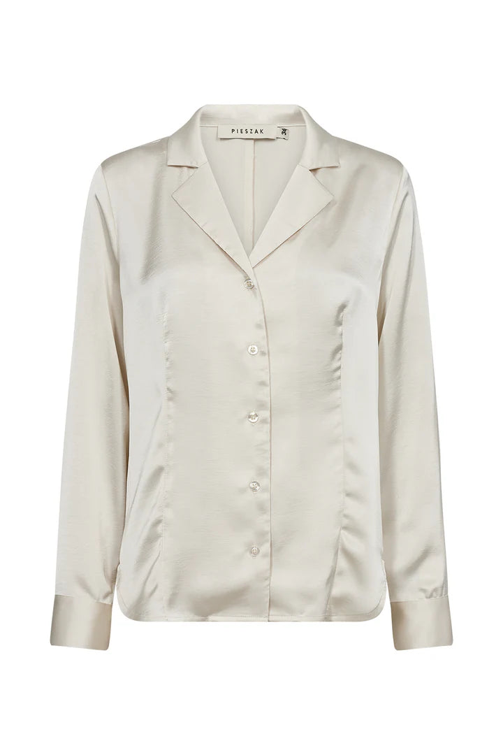 PD-Iris Satin Shirt, Whisper White