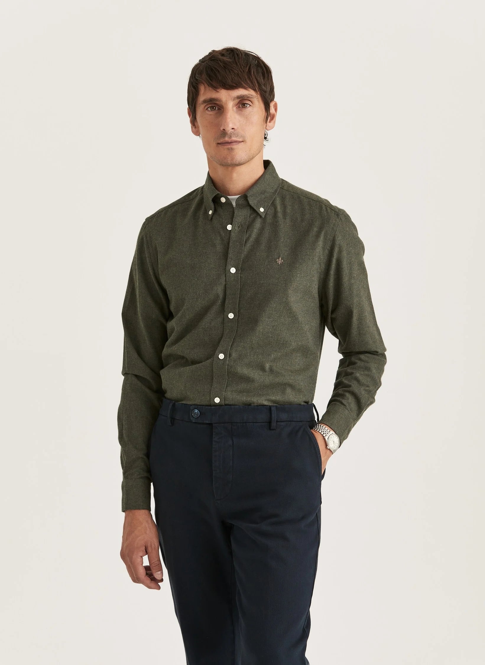 Watts Flannel Shirt, Slim fit, Olive