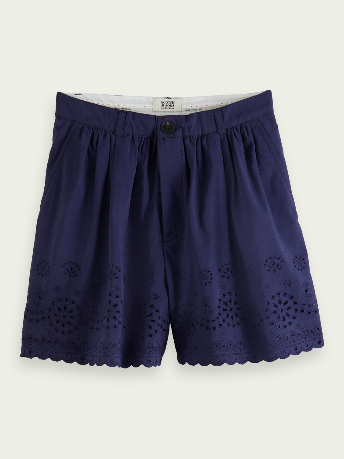 Embroidered shorts i organic cotton, navy