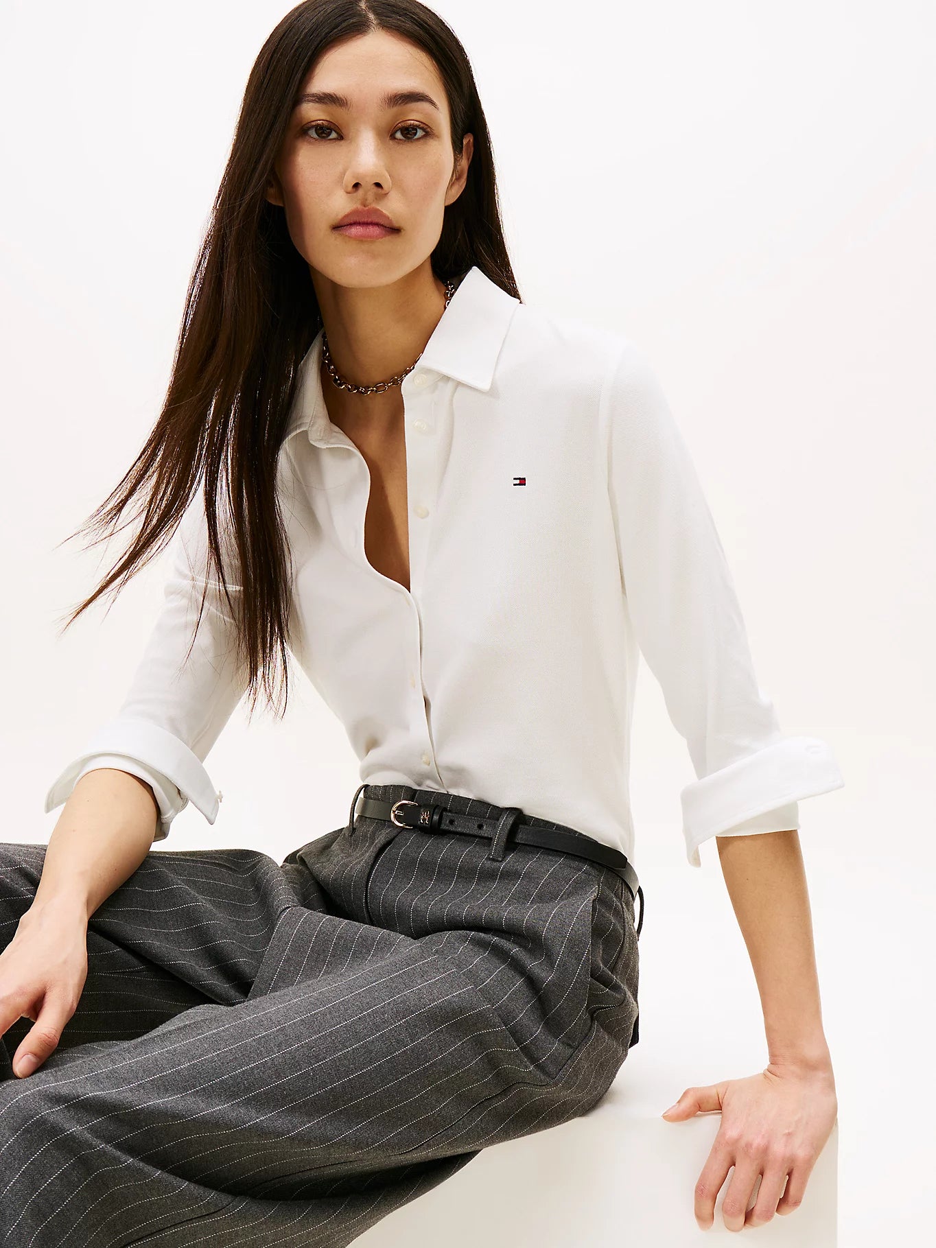 1985 Slim Piqué LS Shirt, Ecru