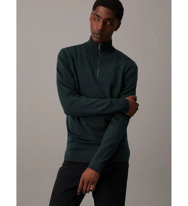 MERINO RW QUARTER ZIP SWEATER, MIDNIGHT FOREST HEATHER