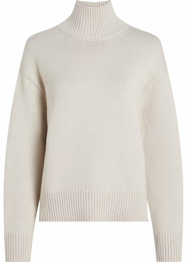 COTTON BLEND HIGH-NK SWEATER, GRAY MORNING