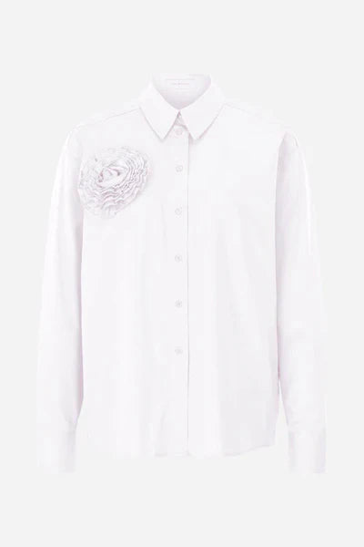 COTTON SHIRT W/FLOWER DETAIL, WHITE
