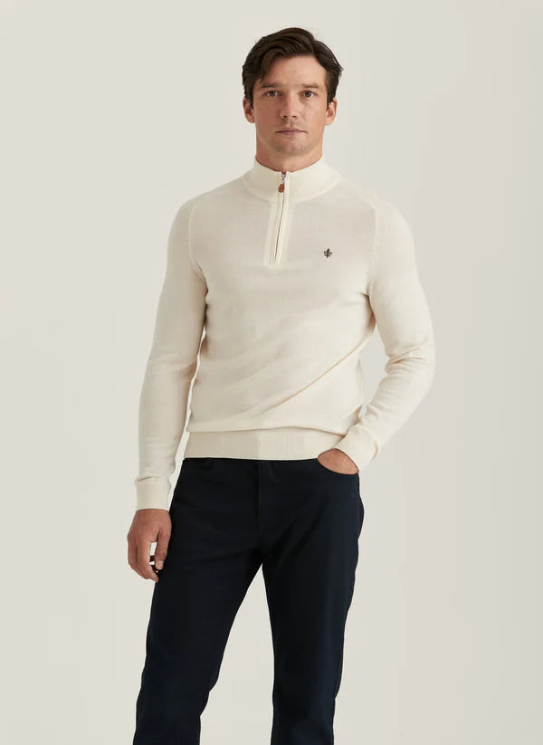 MERINO JOHN ZIP KNIT, OFF WHITE