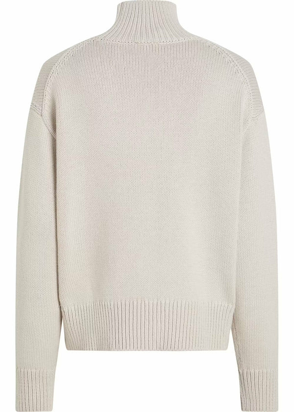 COTTON BLEND HIGH-NK SWEATER, GRAY MORNING