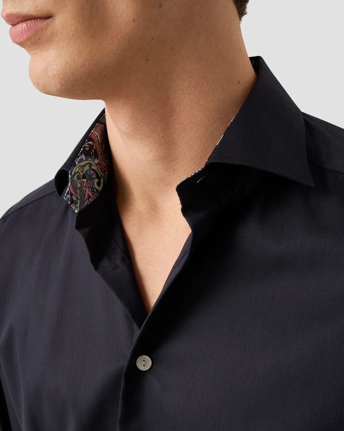 SIGNATURE TWILL PAISLEY EFFECT SHIRT, SLIM, NAVY BLUE