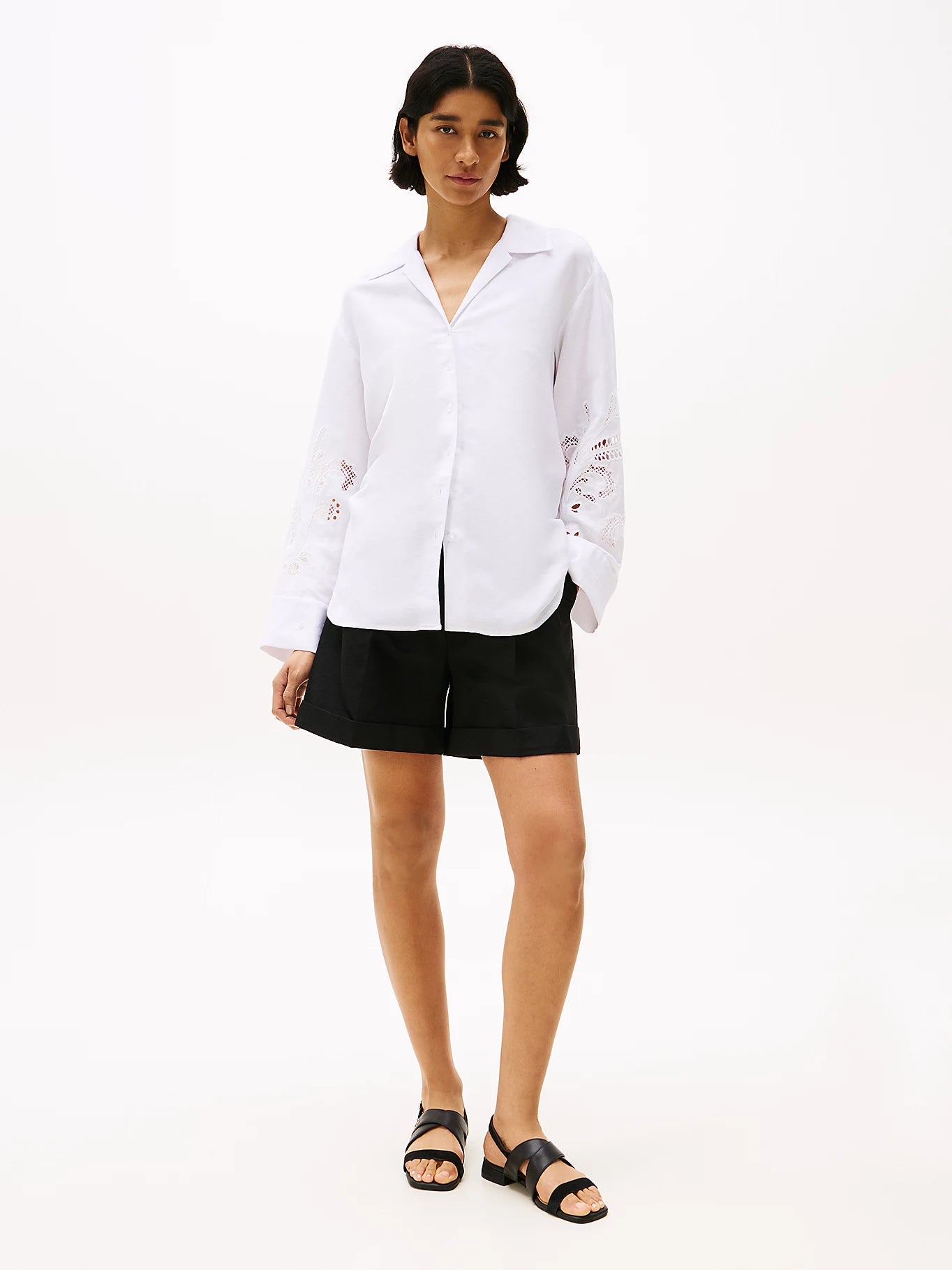 Broderie Anglaise Linen Shirt, Optic White