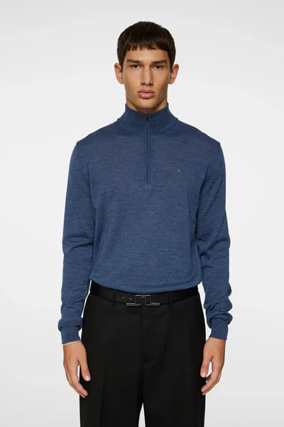 KIYAN LIGHT MERINO QUARTER ZIP SWEATER, KEY LARGO MELANGE