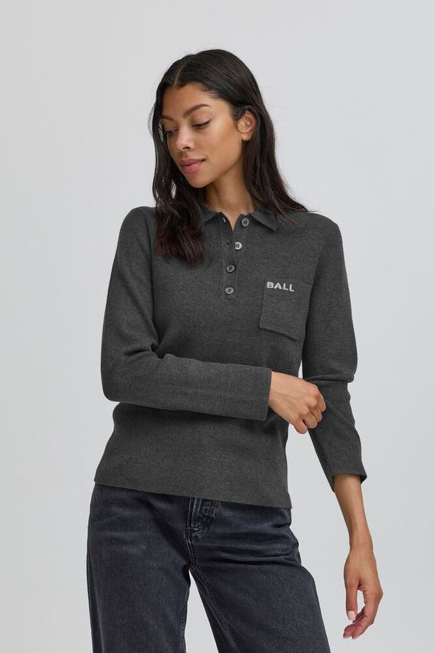 Bamarietta Knit Polo, Dark Grey Melange