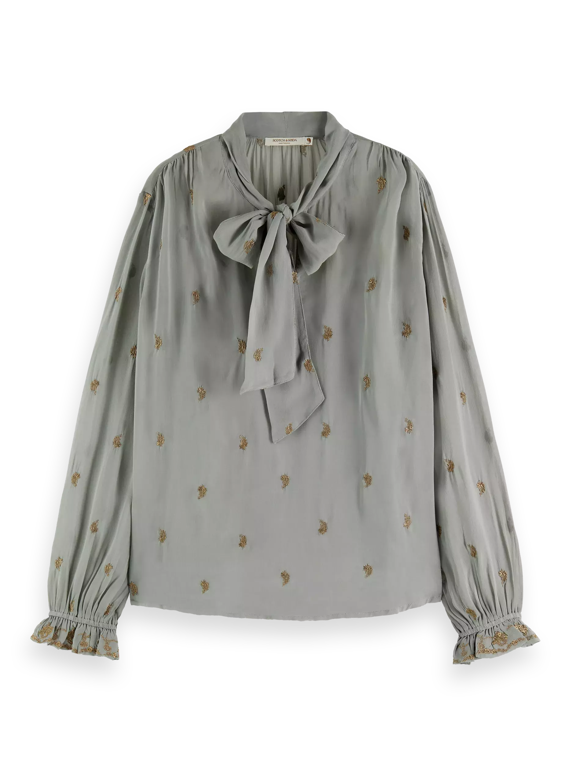 Embroidered Top with Neck Tie (grey)