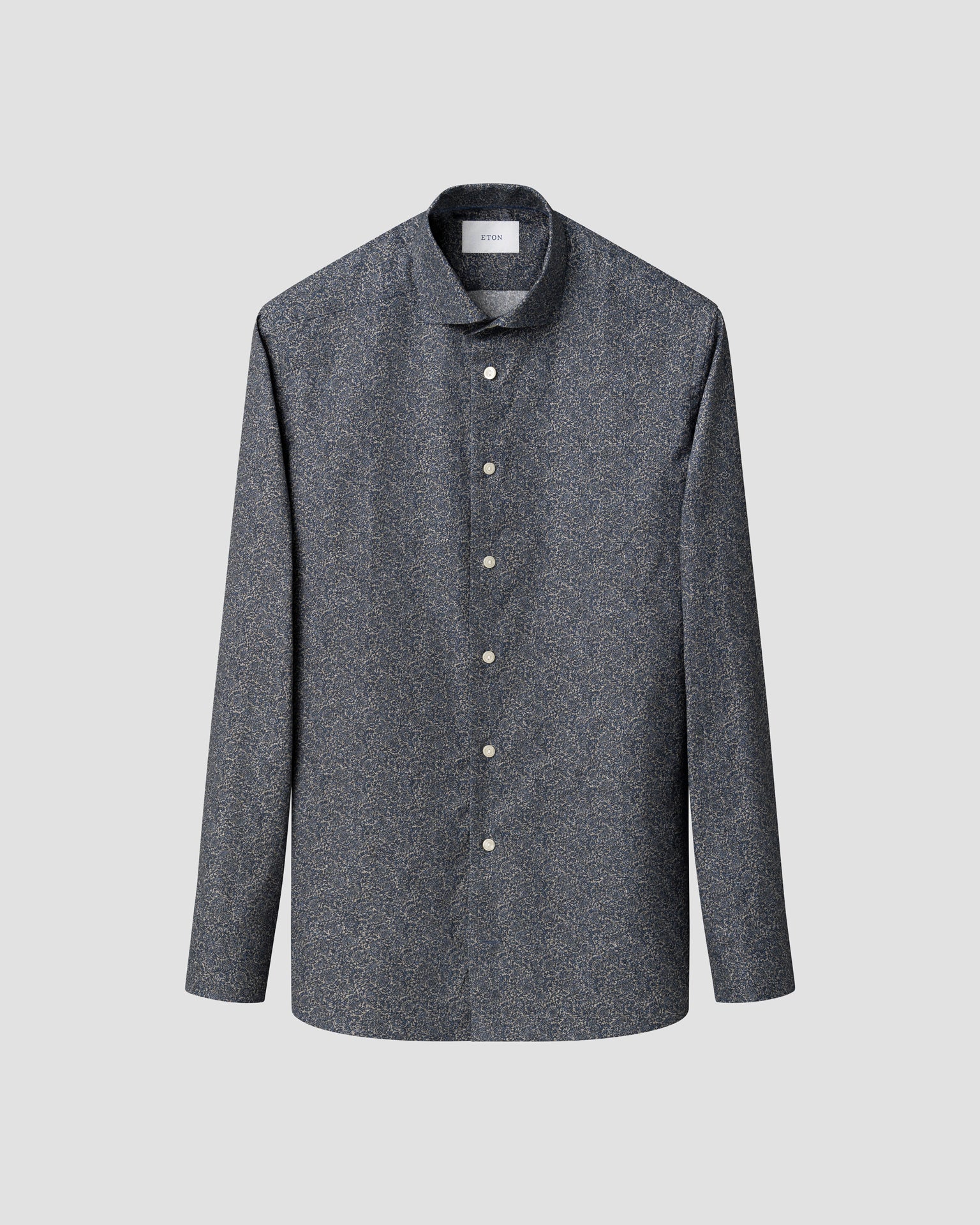 Tonal Ornamental Print Shirt, Contemp, Dark Blue