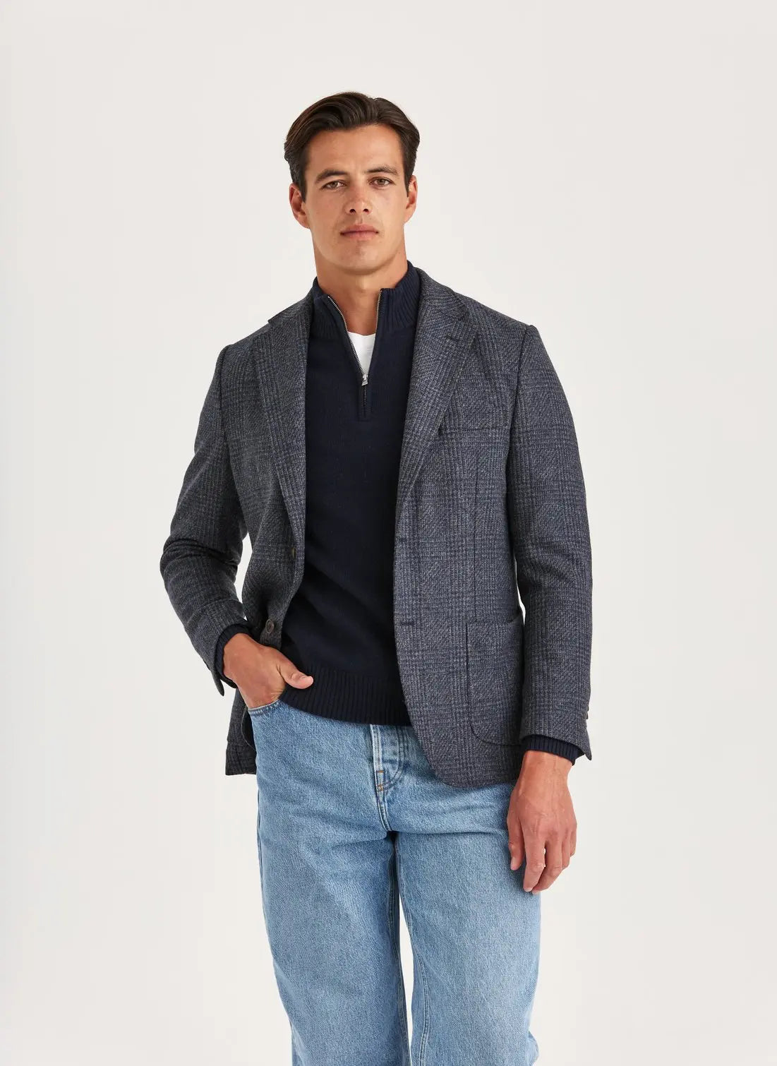 JERSEY WOOL CASUAL JACKET, NAVY