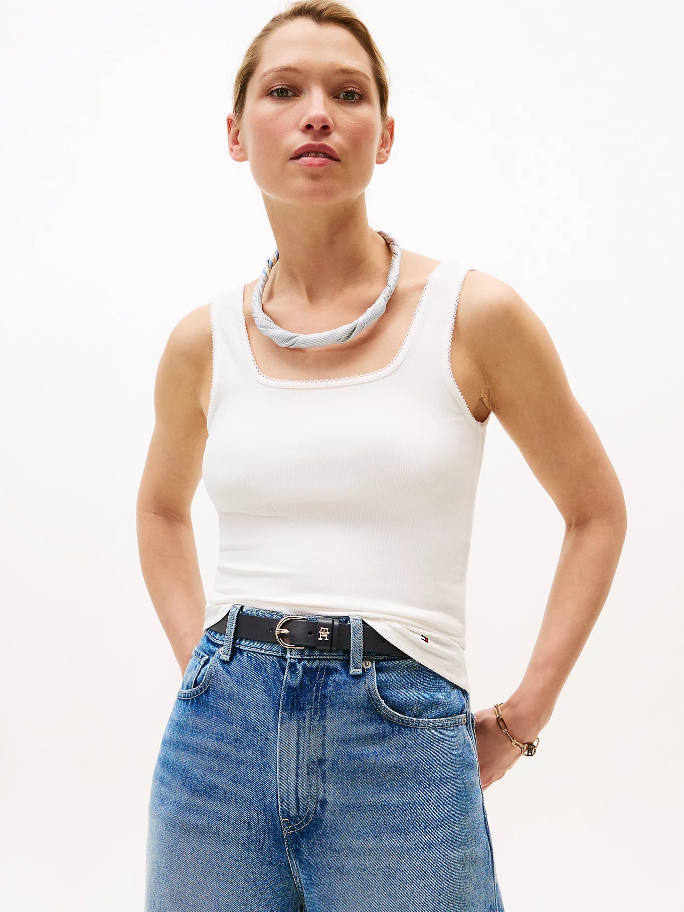 5X2 Rib Slim Square Top, Ecru