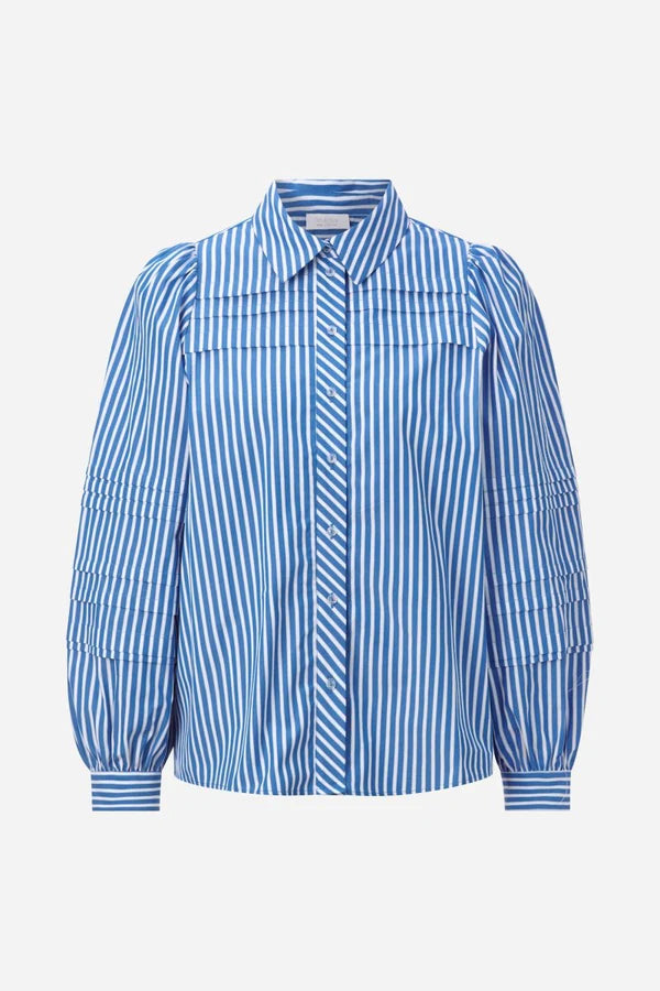 Striped Blouse w/ Pin Tucks, Skyway Blue