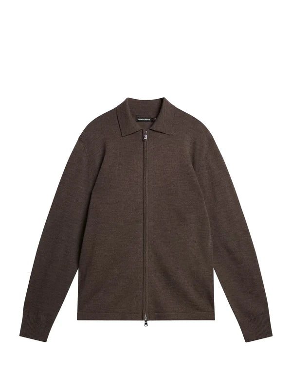 NYLE LIGHT MERINO ZIP CARDIGAN, WALNUT MELANGE