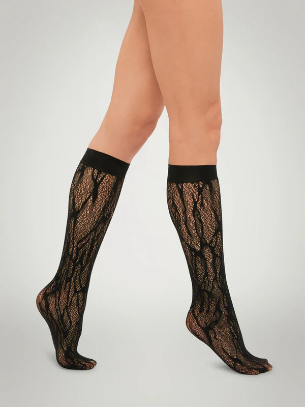 SNAKE LACE KNEE-HIGHS, BLACK