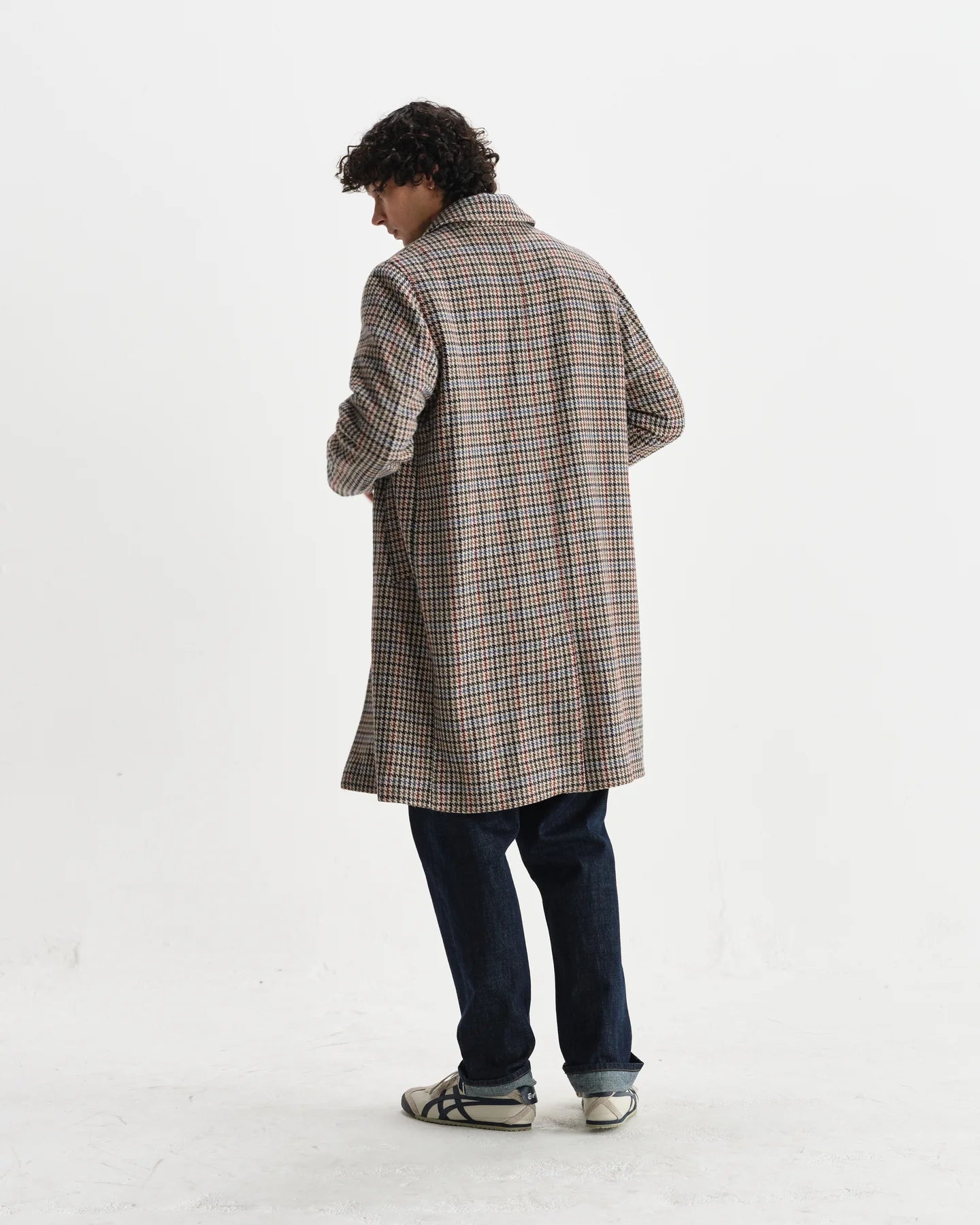 STAN HOUNDSTOOTH CHECK WOOL CAR COAT, NATURAL/MULTI