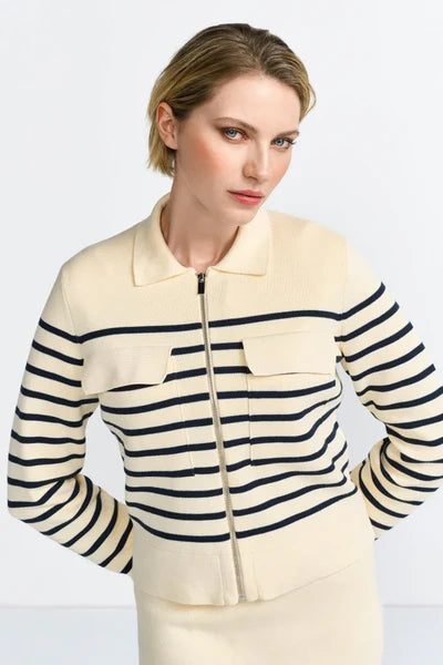 STRIPED KNIT CARDIGAN, PEARL WHITE