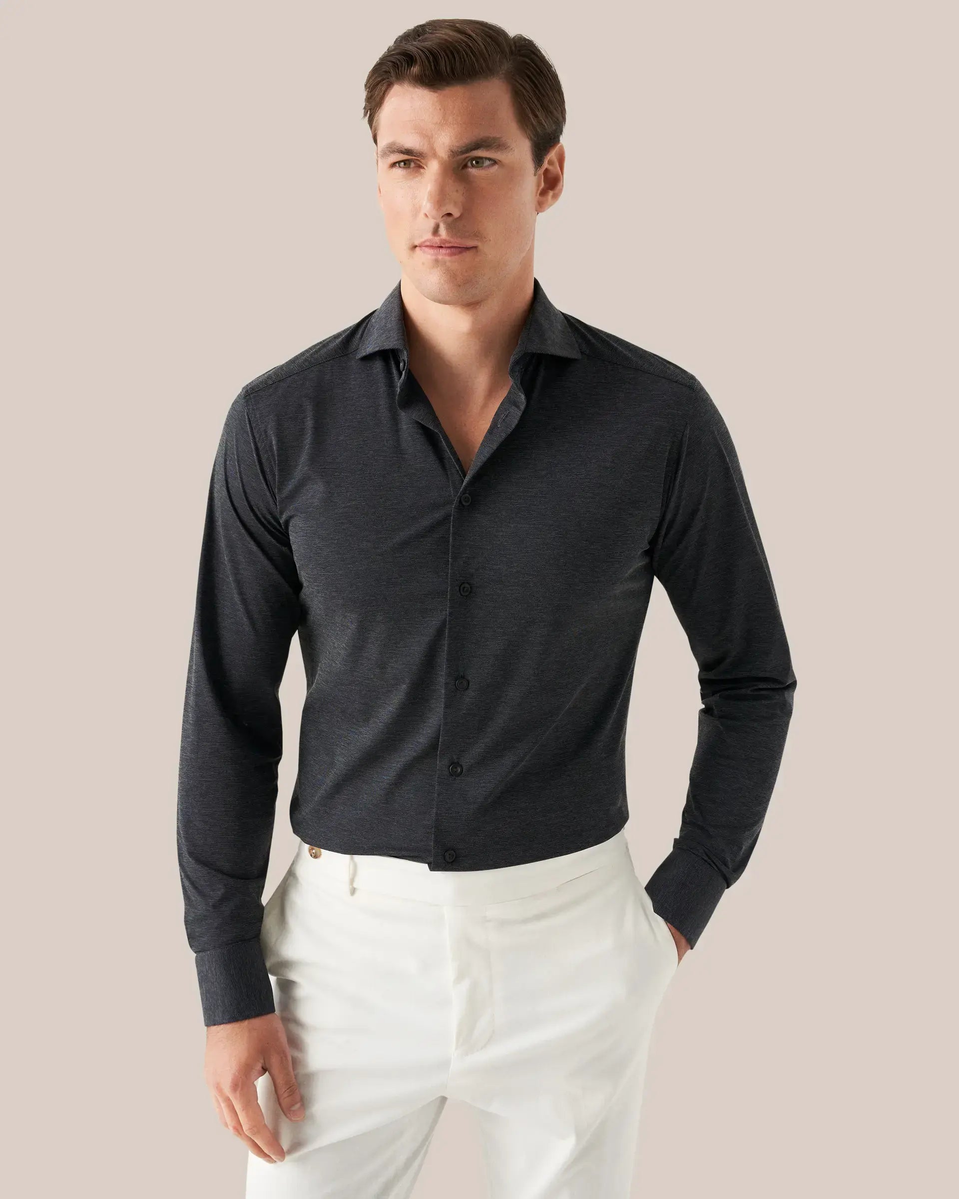Mélange Four-Way Stretch Shirt, slim (dark blue)