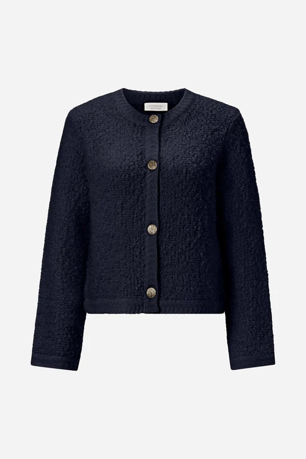 Bouclé Crew Neck Cardigan, Midnight Blue