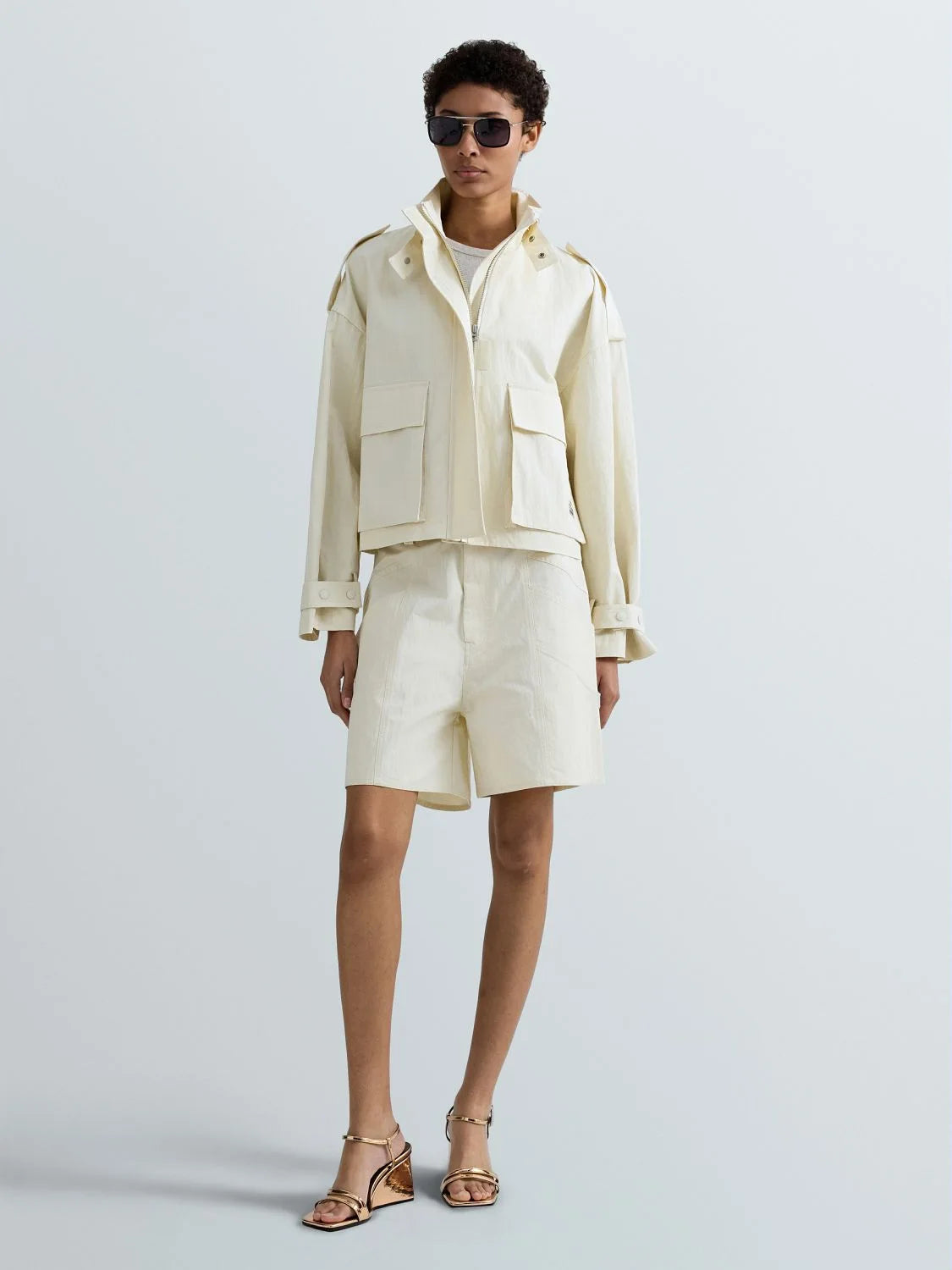 CROPPED TWILL TRENCH COAT, CHALK