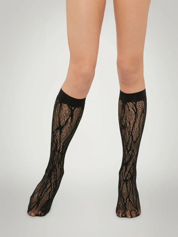 SNAKE LACE KNEE-HIGHS, BLACK