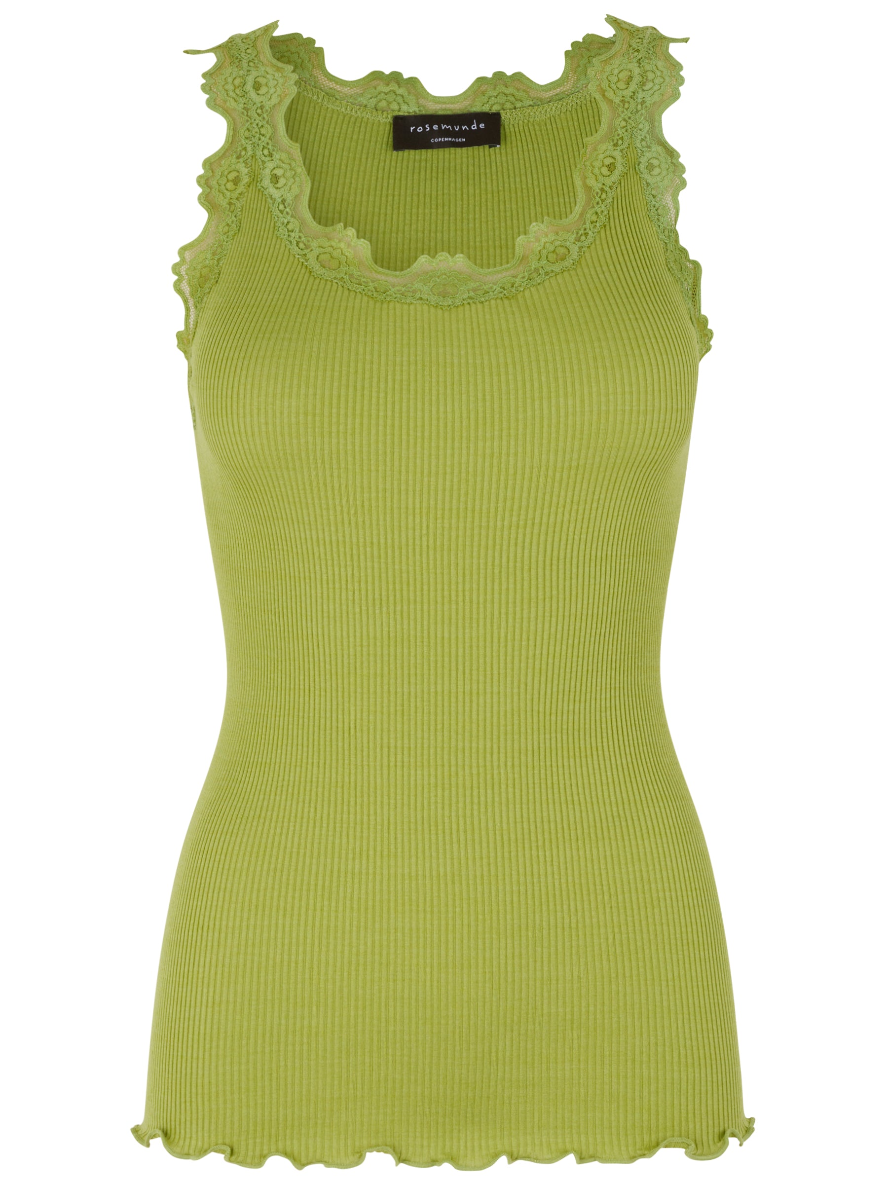 Silk top w/lace, avokado green