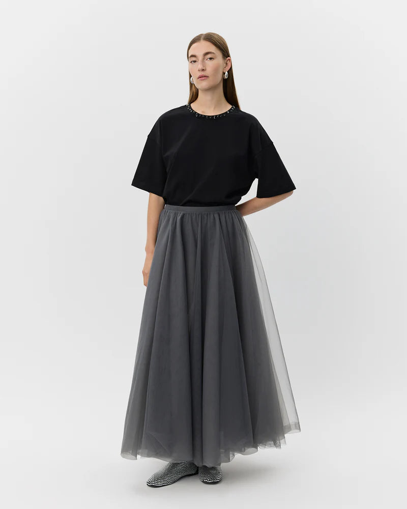 KAYLA MAXI SKIRT, STONE GREY