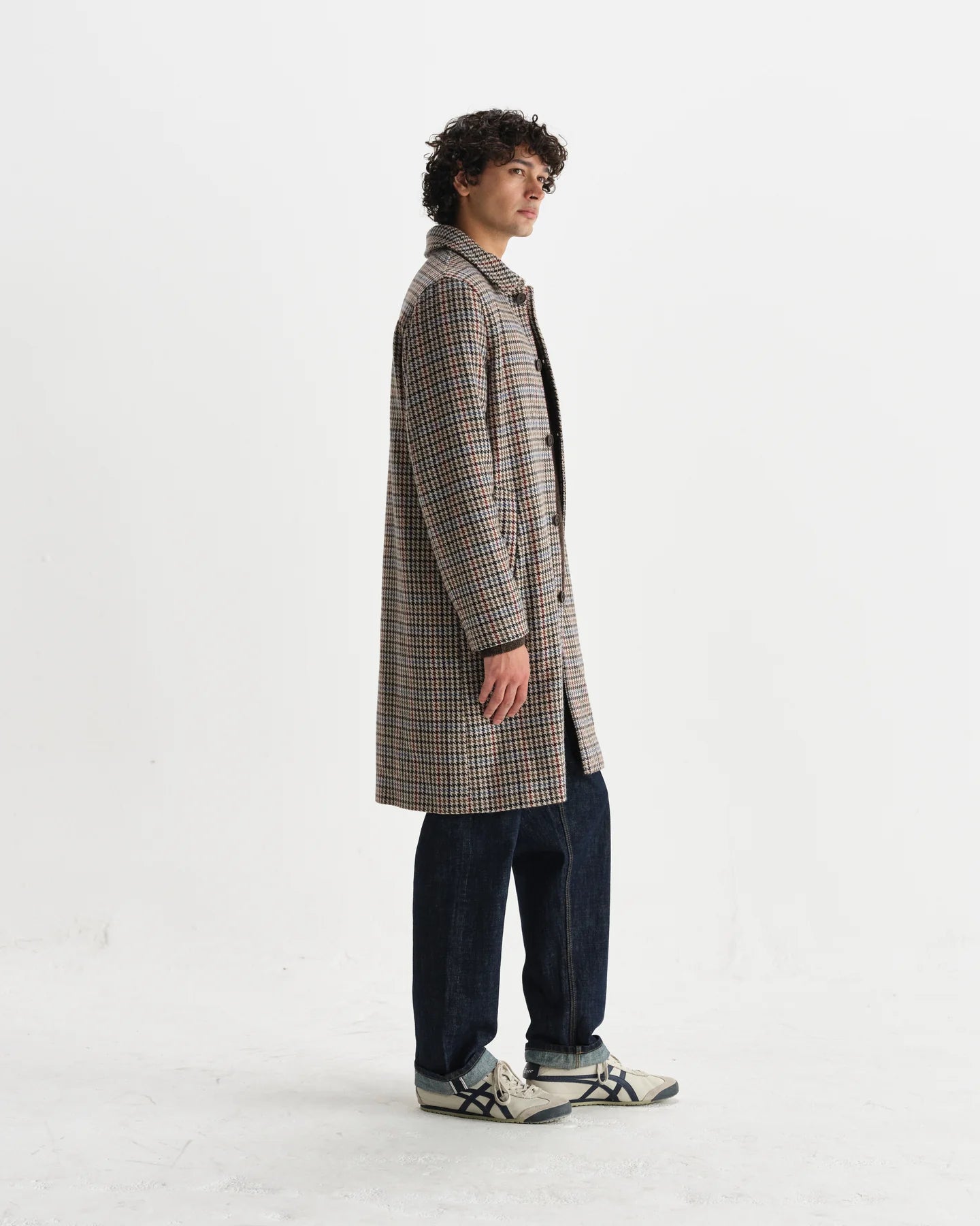 STAN HOUNDSTOOTH CHECK WOOL CAR COAT, NATURAL/MULTI