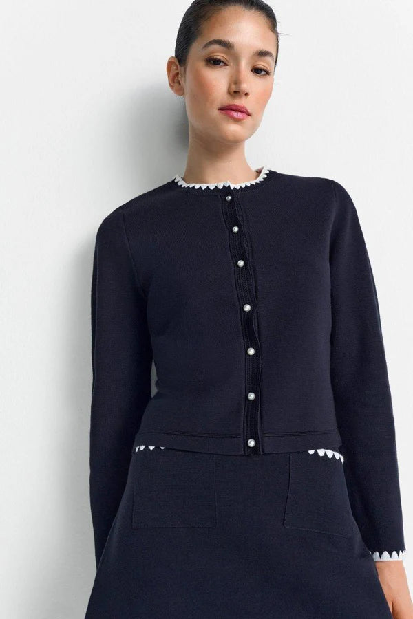 SHORT CARDIGAN W/BUTTONS, MIDNIGHT BLUE