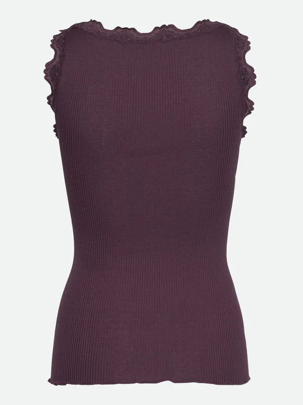RWBabette Silk SL U-neck Long Lace Top, Plum Perfect