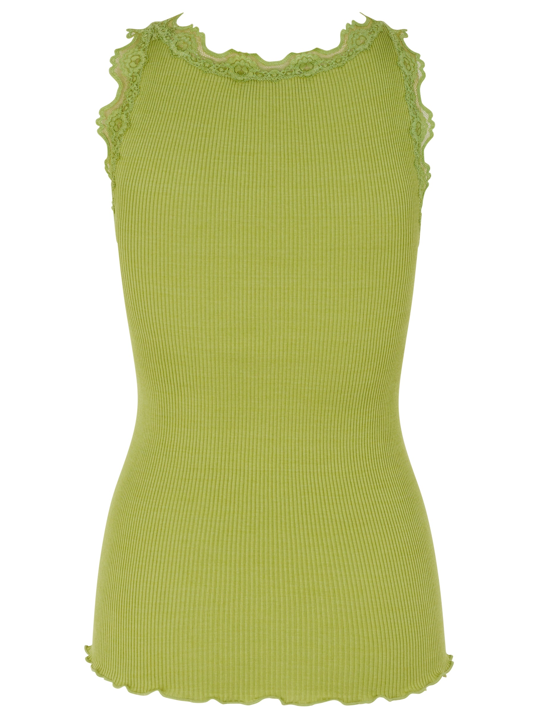 Silk top w/lace, avokado green