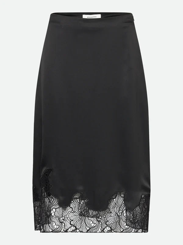 SKIRT W/LACE DETAIL, BLACK