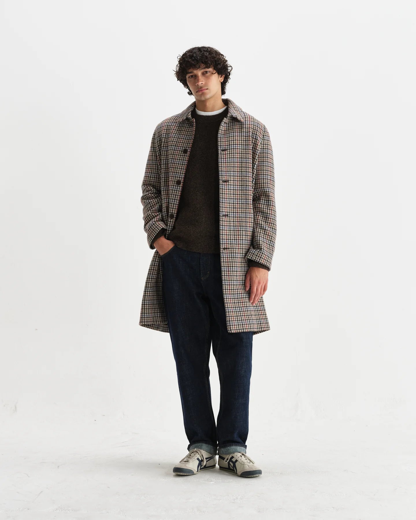 STAN HOUNDSTOOTH CHECK WOOL CAR COAT, NATURAL/MULTI