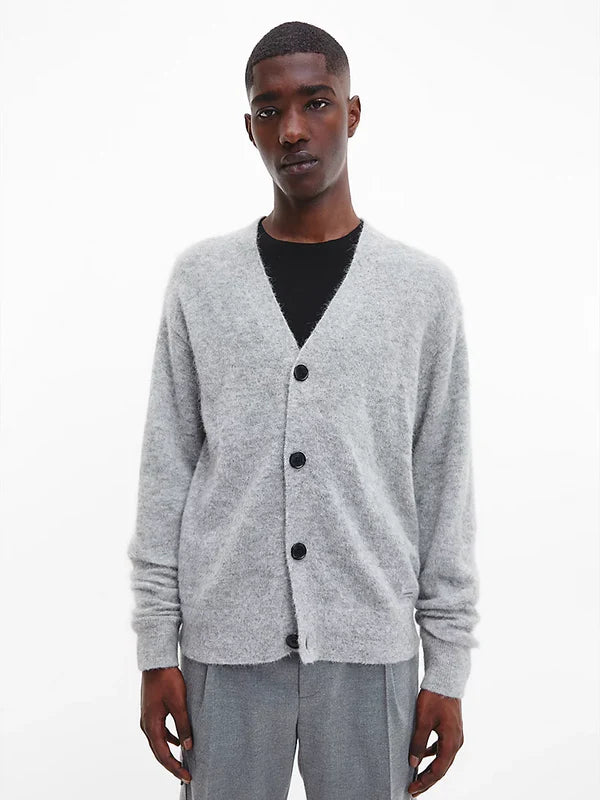 ALPACA BLEND COMFORT CARDIGAN, LIGHT GREY HEATHER