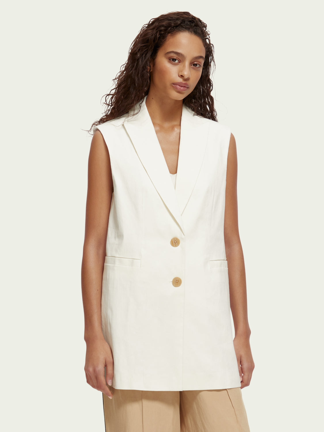 Longer length summer gilet, off white