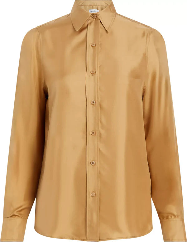 SILK SPLIT SLEEVE SHIRT, ICED COFFEE