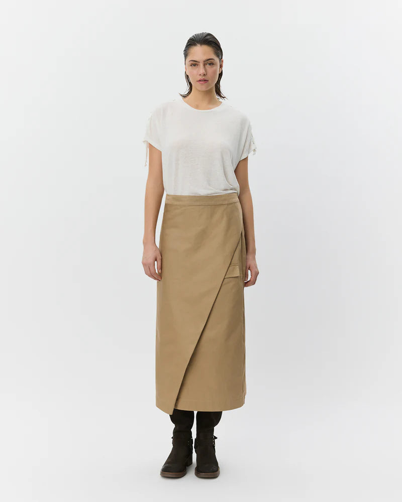 KATRINE MIDI WRAP SKIRT, CAMEL