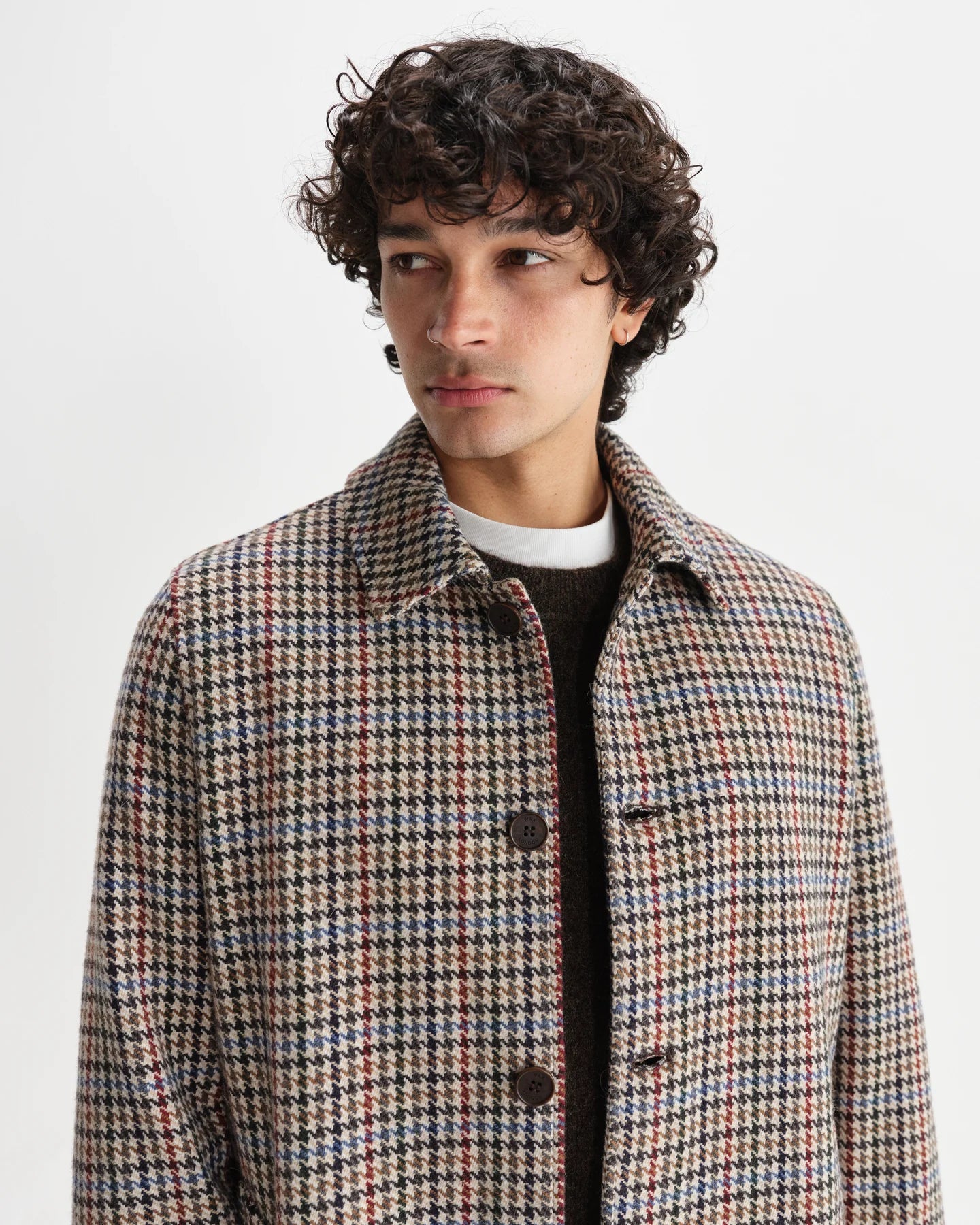 STAN HOUNDSTOOTH CHECK WOOL CAR COAT, NATURAL/MULTI