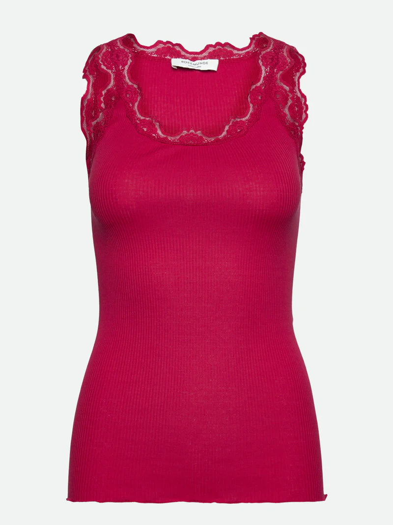 Silk Top w/ Lace, Crimson