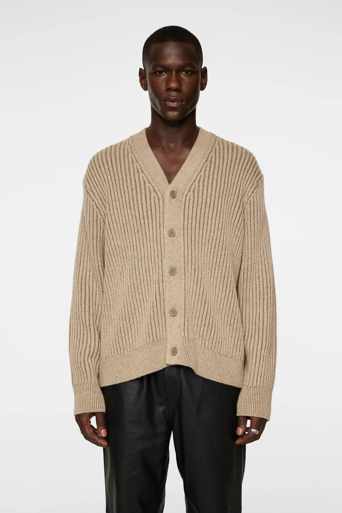 Twin Plated Knit Cardigan, Tiger Brown