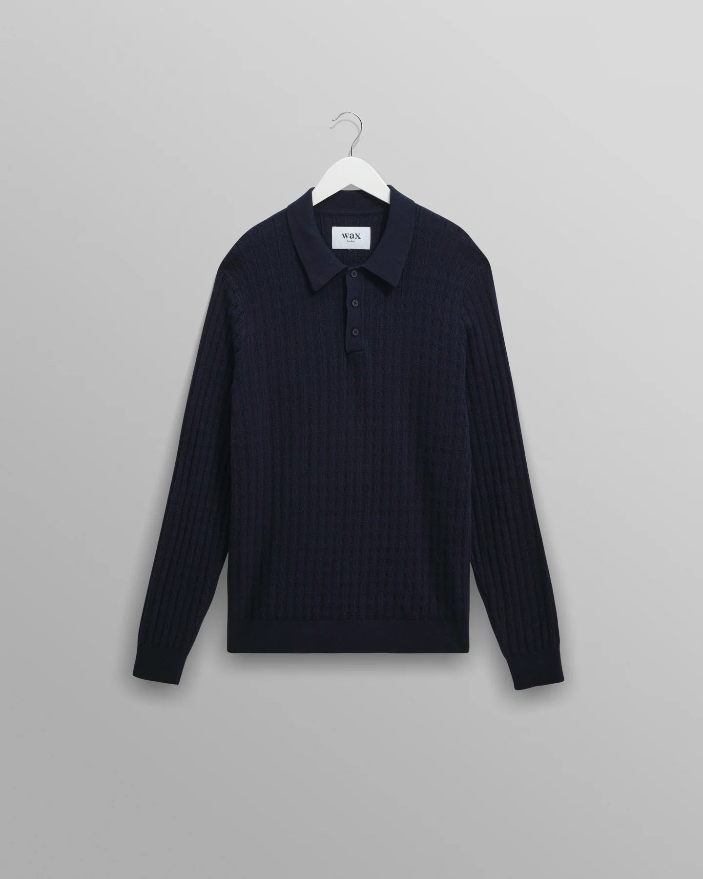 OBAN DIAMOND STRIPE KNITTED POLO, NAVY
