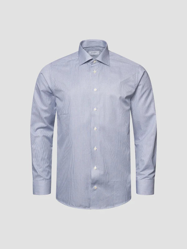 FINE STRIPE SIGNATURE TWILL SHIRT, SLIM, MID BLUE