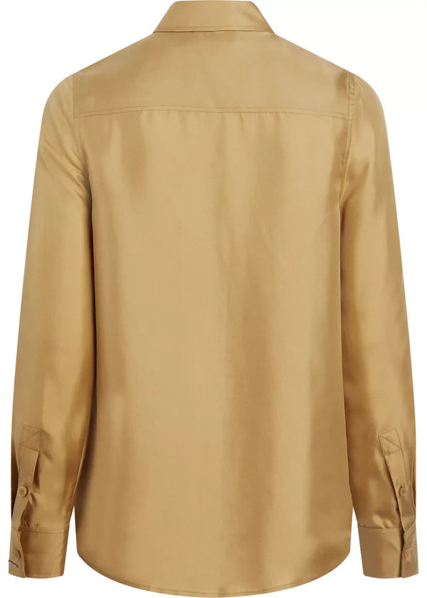 SILK SPLIT SLEEVE SHIRT, ICED COFFEE