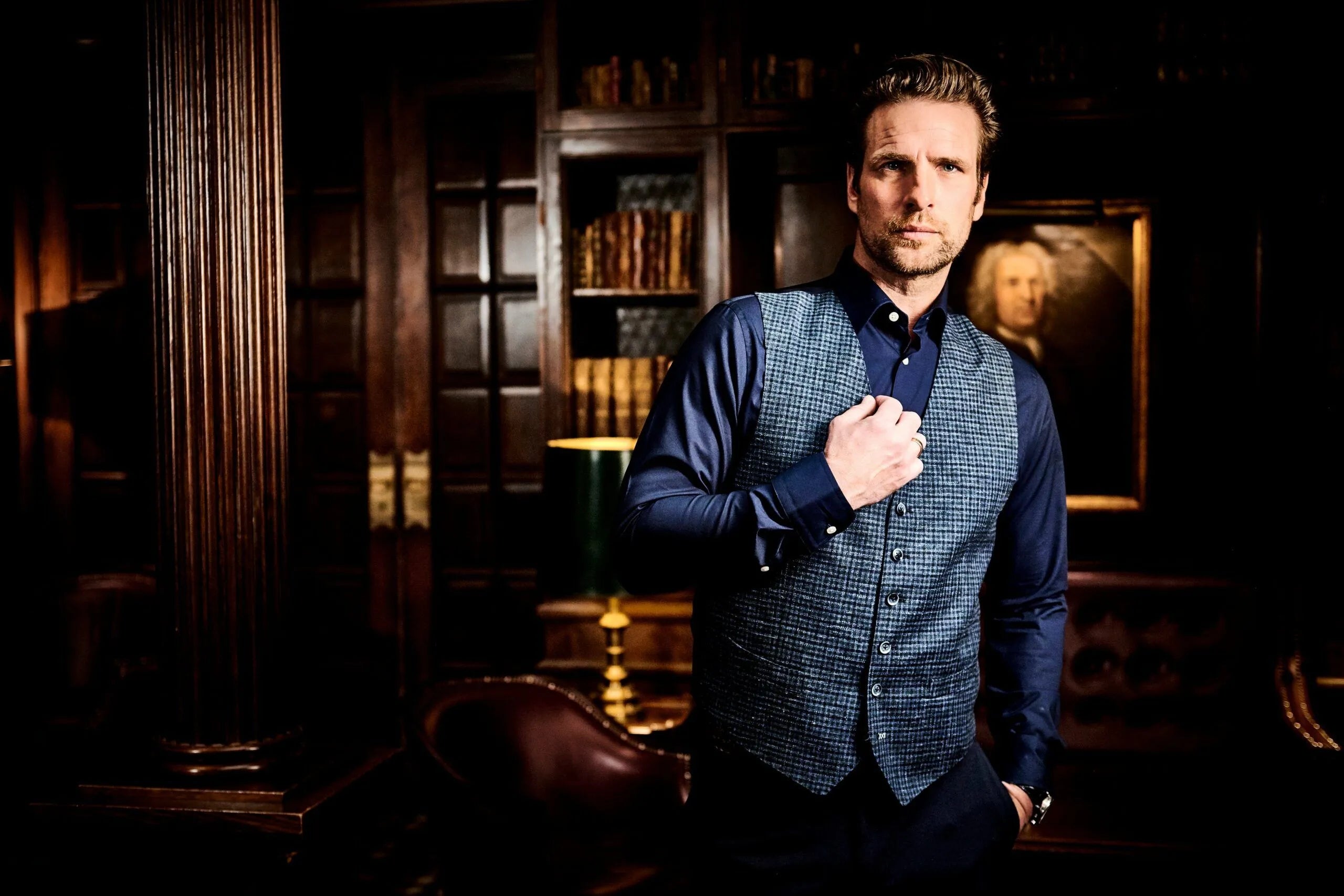 Den navyfarvede skjorte med struktur, Slim