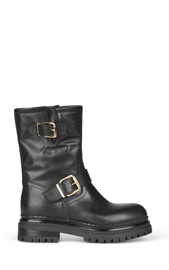 2 Gold Buckle Boot, Black