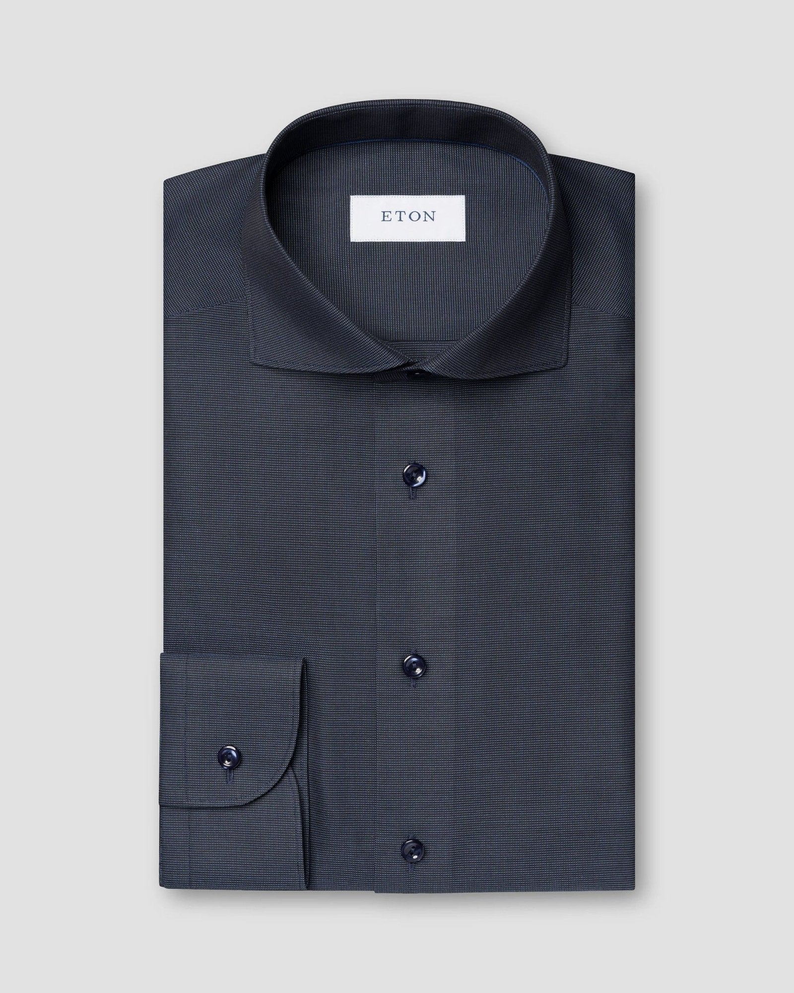 Semi Solid Signature Dobby Shirt, Slim, Navy Blue